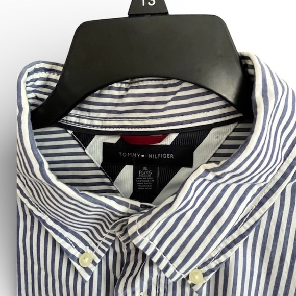 Tommy Hilfiger Mens XL Dark Blue White Striped Button Down Shirt Long Sleeve - Picture 3 of 5